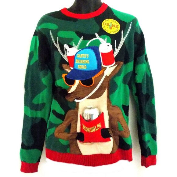 Blizzard Bay Drinking Reindeer Ugly Christmas Sweater Medium - Picture 1 of 4